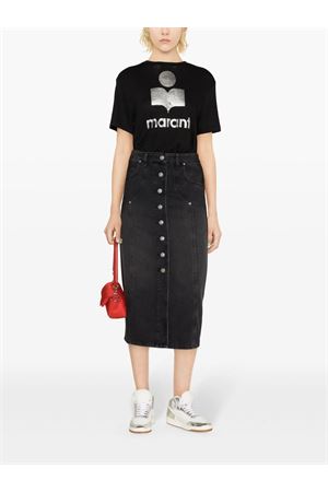 T-shirt in lino tinta unita con logo MARANT ÉTOILE | TS0001FBA1N10E01BK